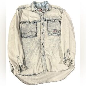 Vintage GET USED BY ELIE Acid Wash Denim Jean Long Sleeve Shirt Size L 1980’s